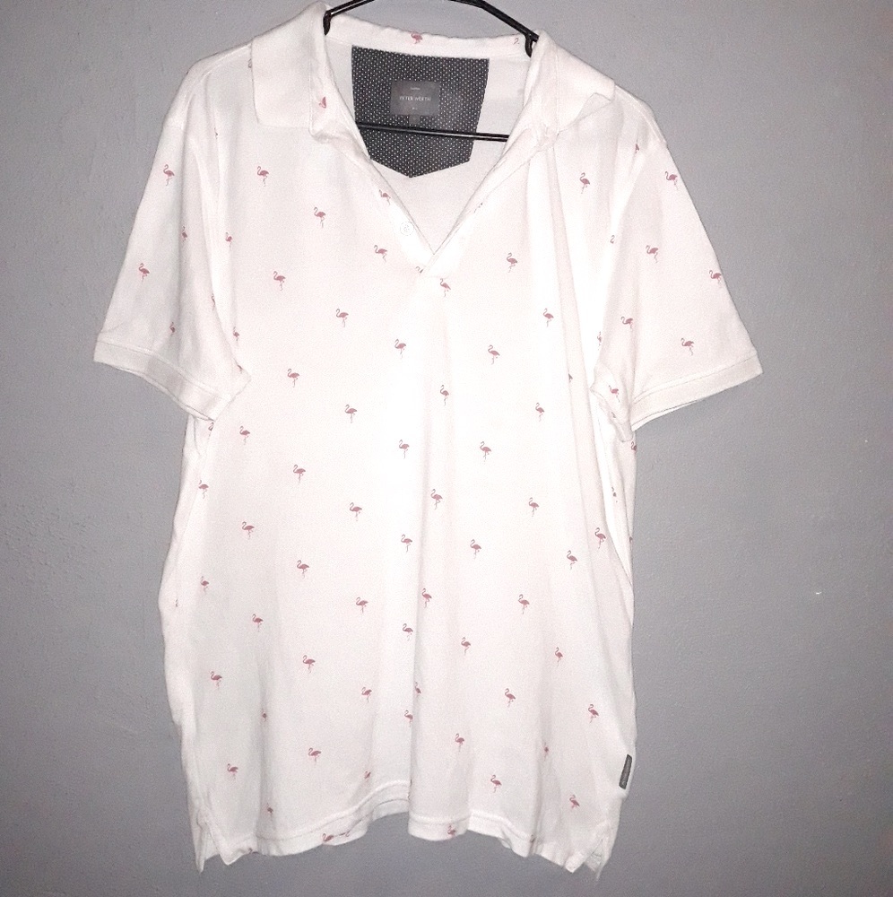 Peter Werth Pink Flamingo Print Mens Polo shirt Small